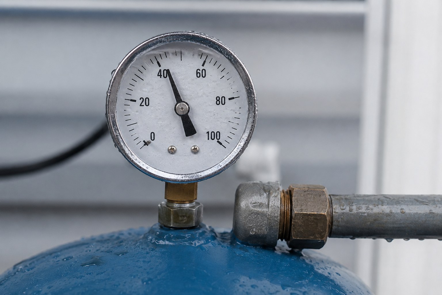 Close-up of a well pressure tank gauge